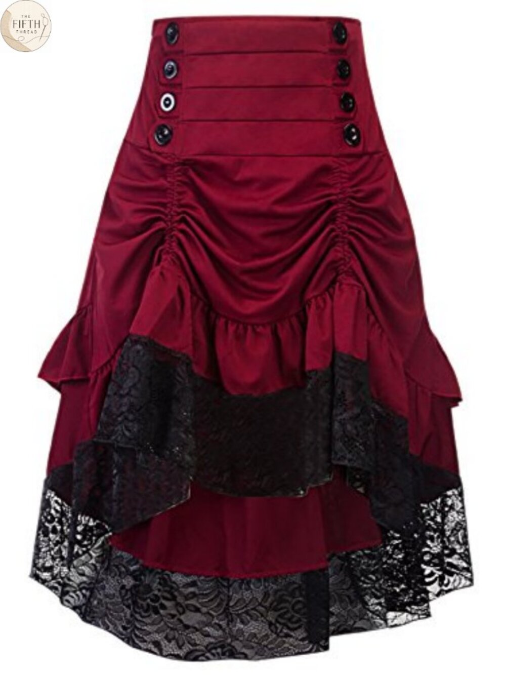 Gothic Steampunk Linen High Low Skirt with Lace Trim and Ruffle